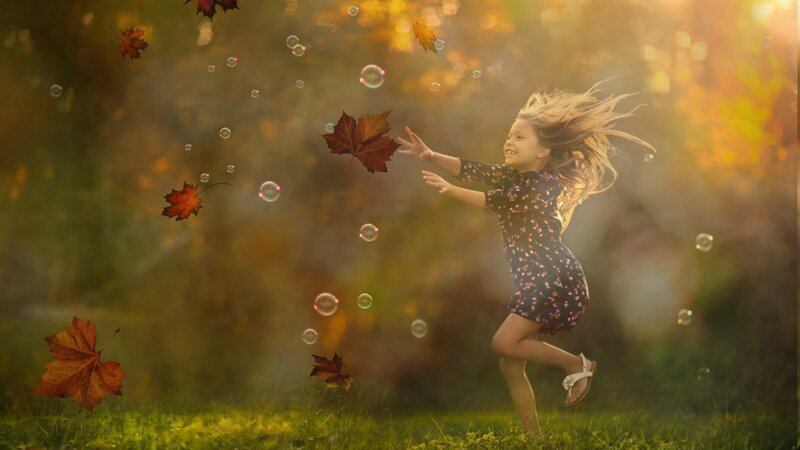Girl Running in Autumn
