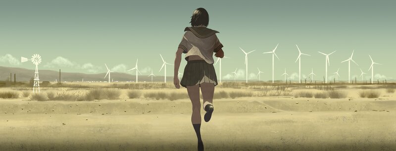 girl running in desert landscape
