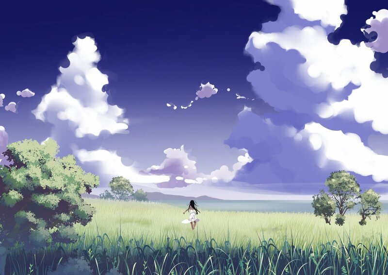 Girl Running in Field — Blue
