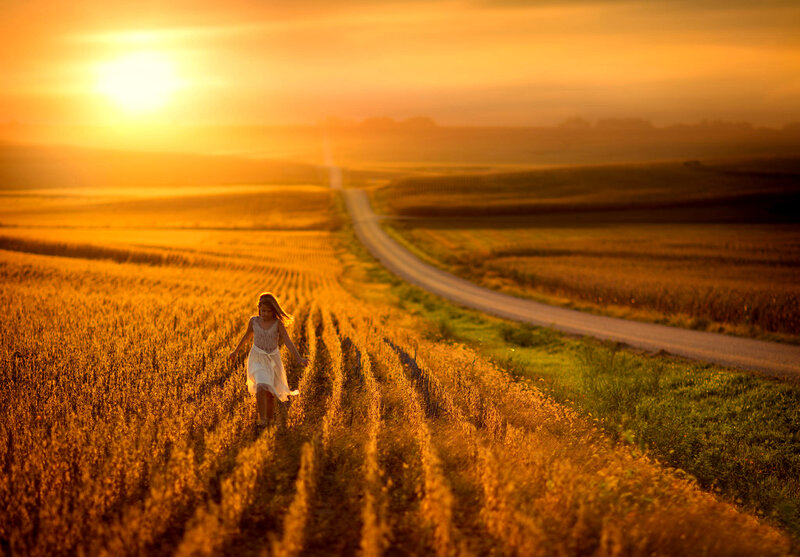 Girl Running in Field — Gold, Serene