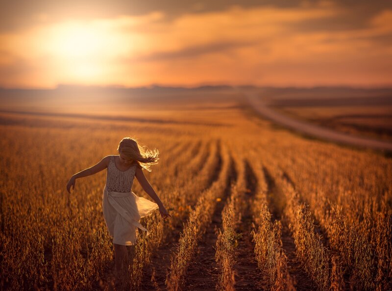 Girl Running in Field — Gold