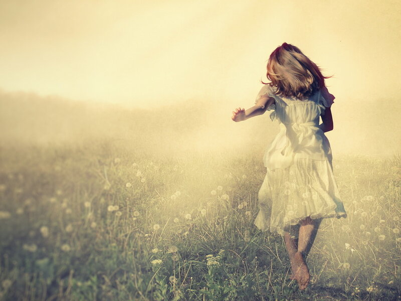 Girl Running in Field — Yellow