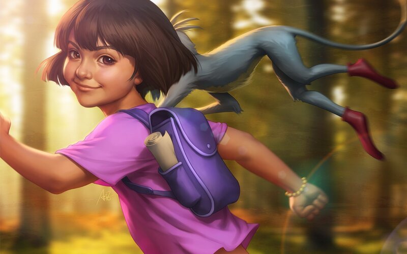Girl Running in Forest — Purple