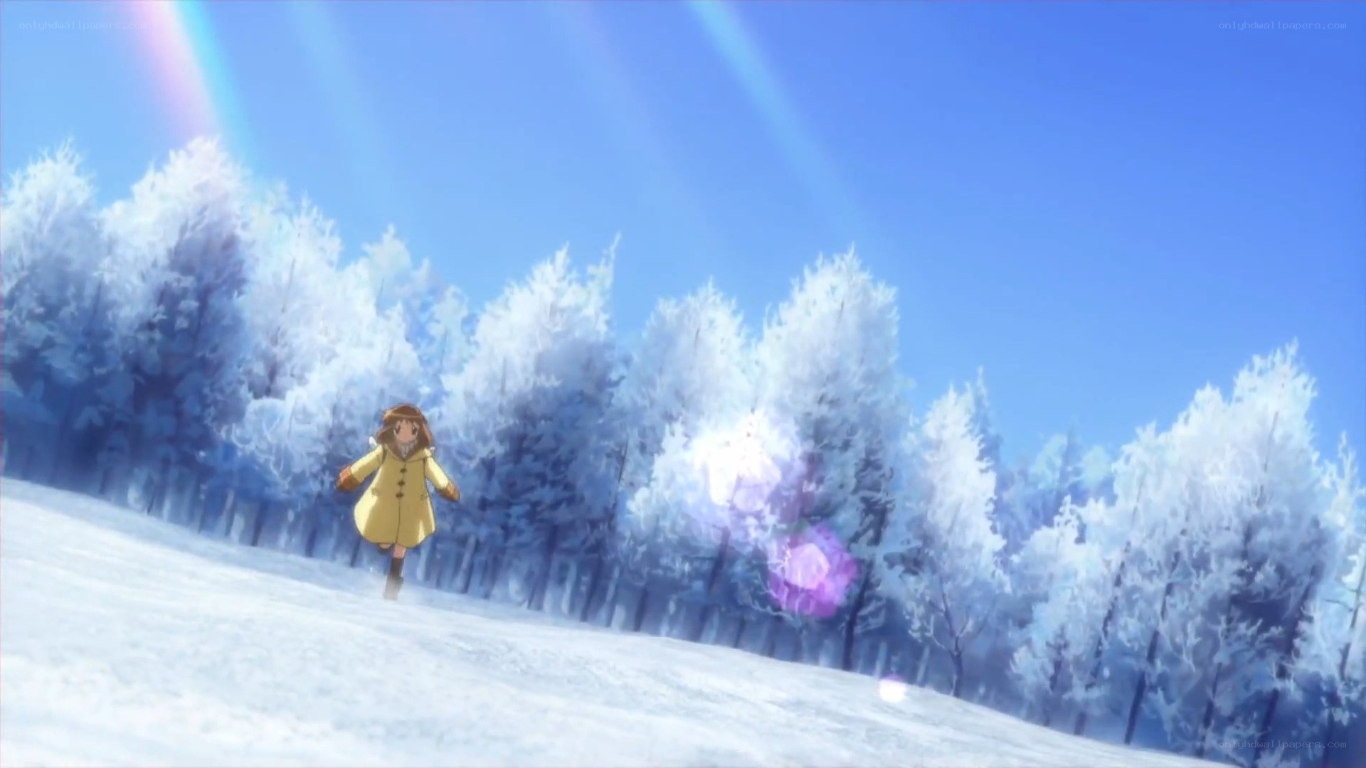 girl running in snowy forest