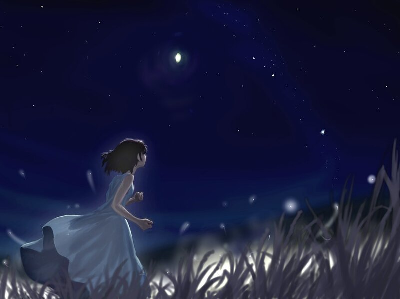 girl running in starry night