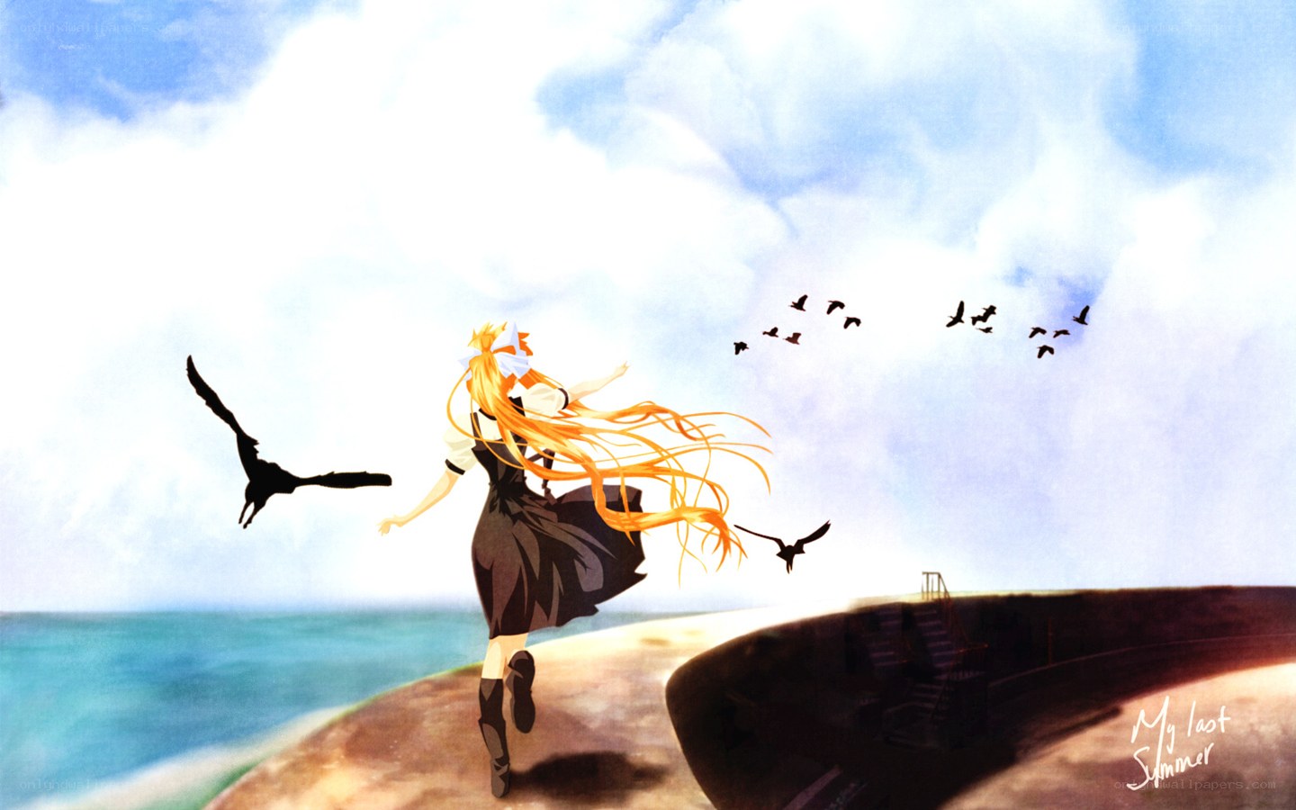 girl running on a pier