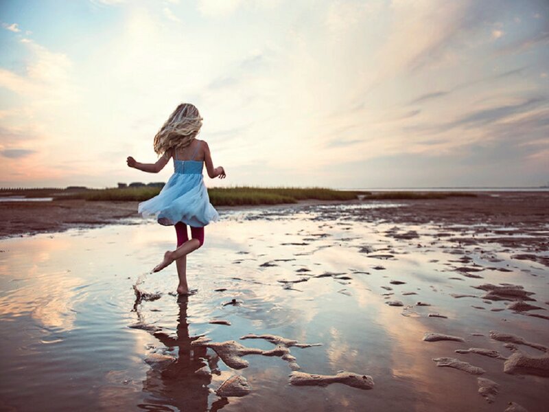 Girl Running on Beach — Blue, Serene
