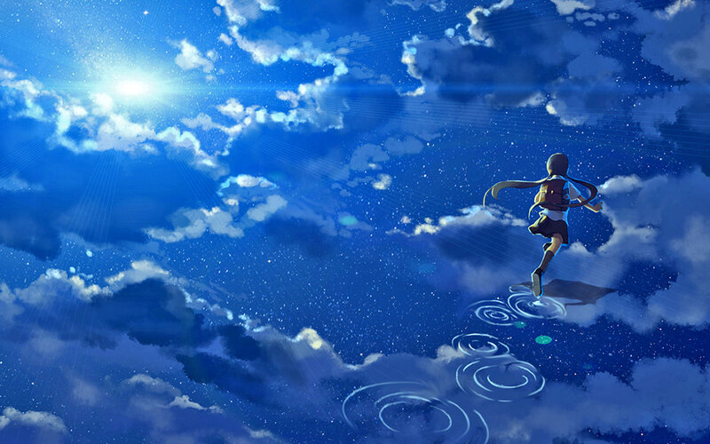 Girl Running on Clouds