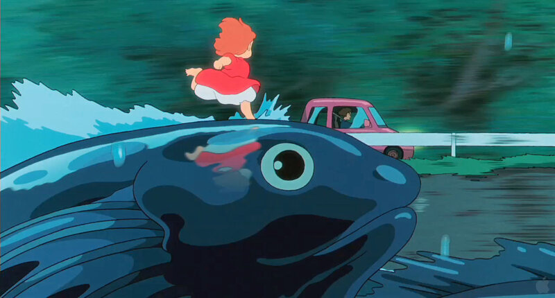 girl running on fish head