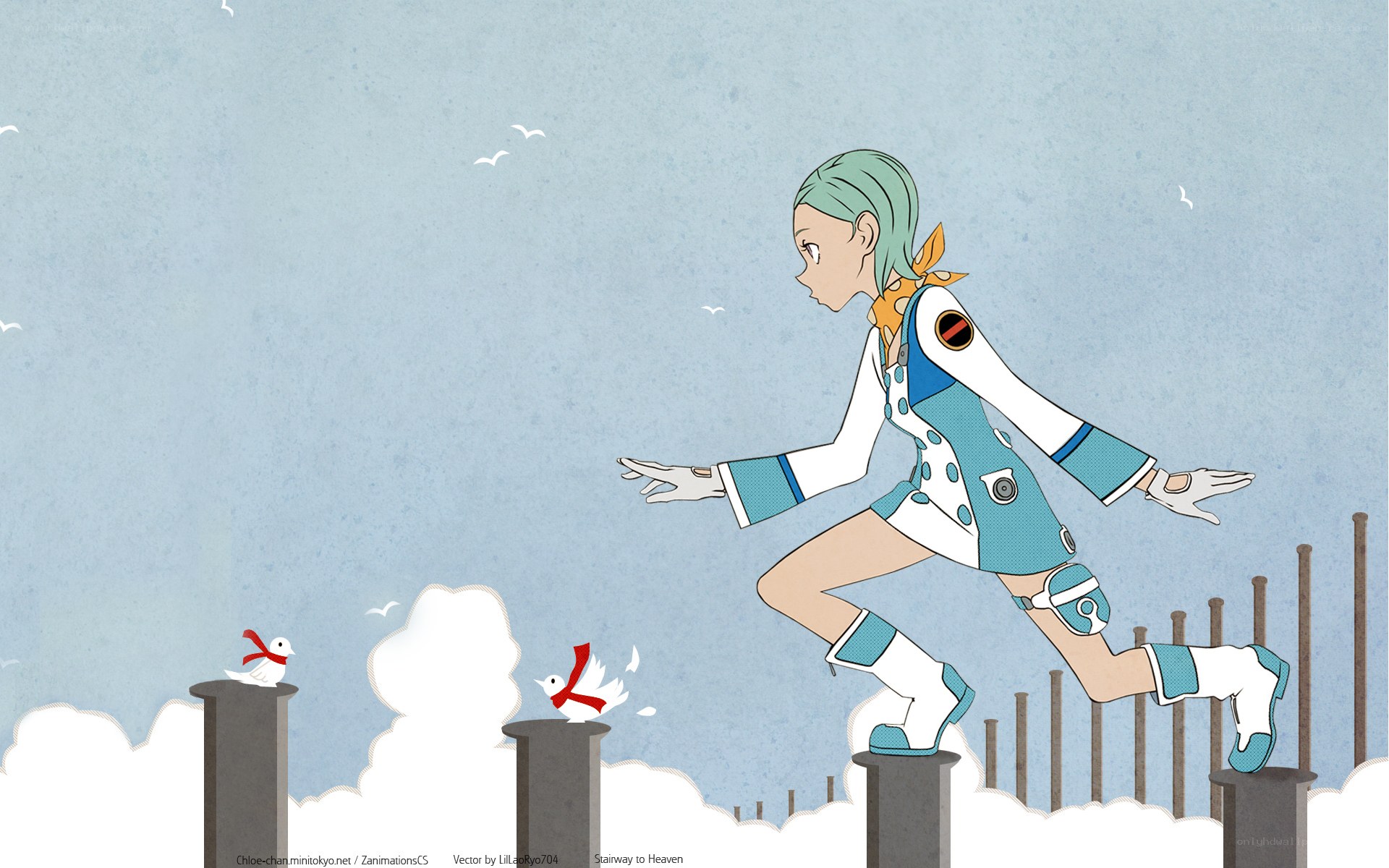 girl running on pillars