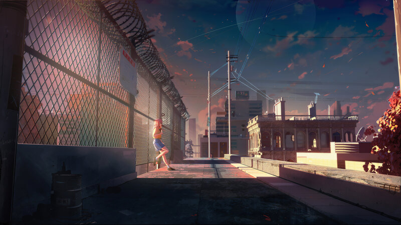 Girl Running on Rooftop