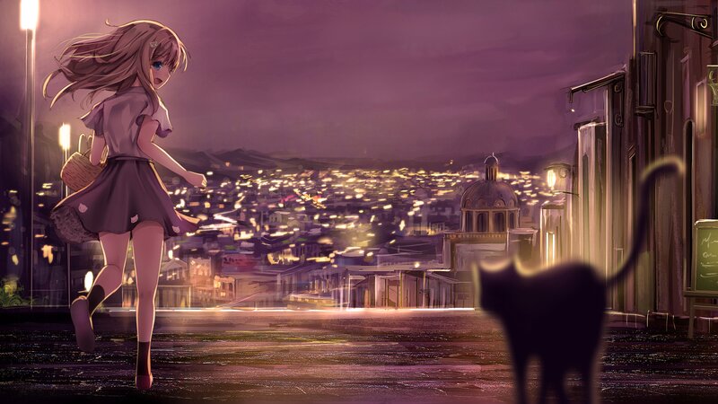Girl Running on Street — Purple