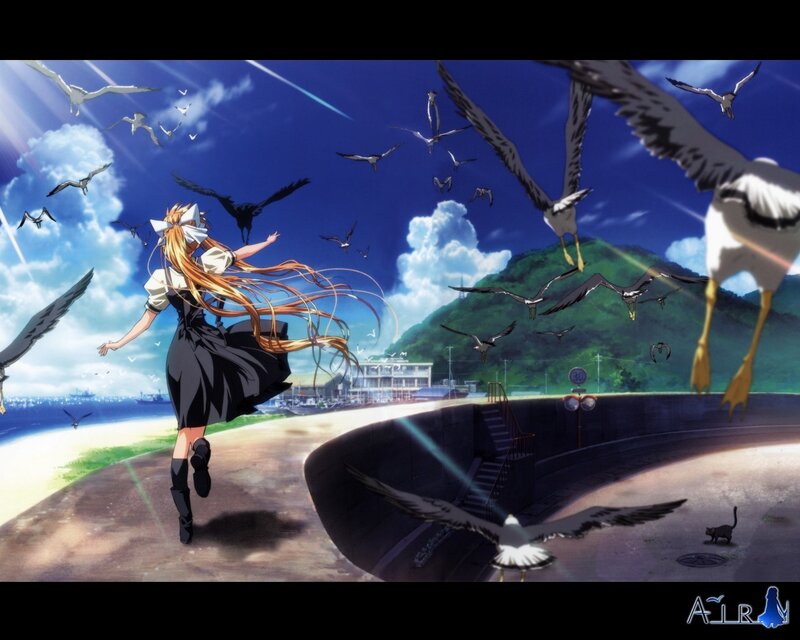 Girl Running with Birds — Blue