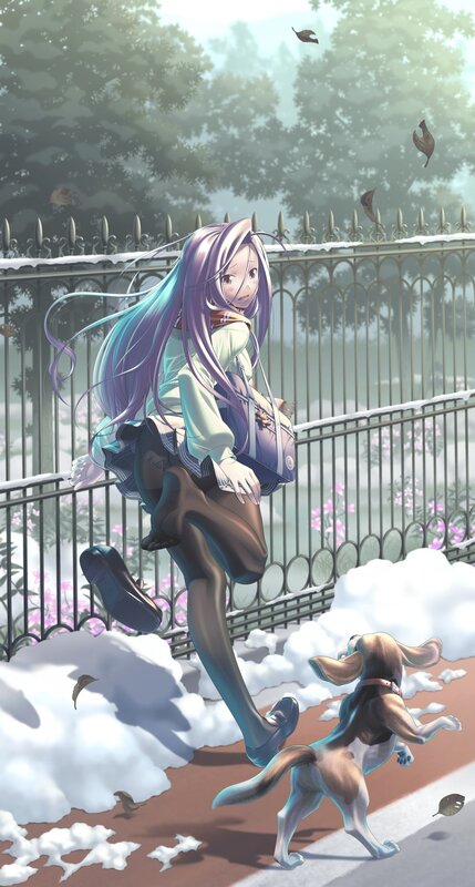 Girl Running with Dog — Purple