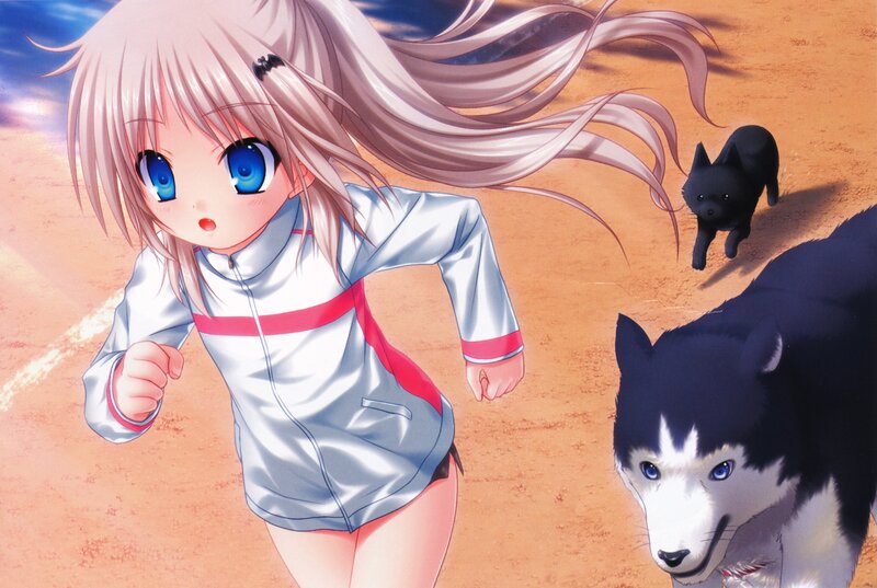 Girl Running with Dogs