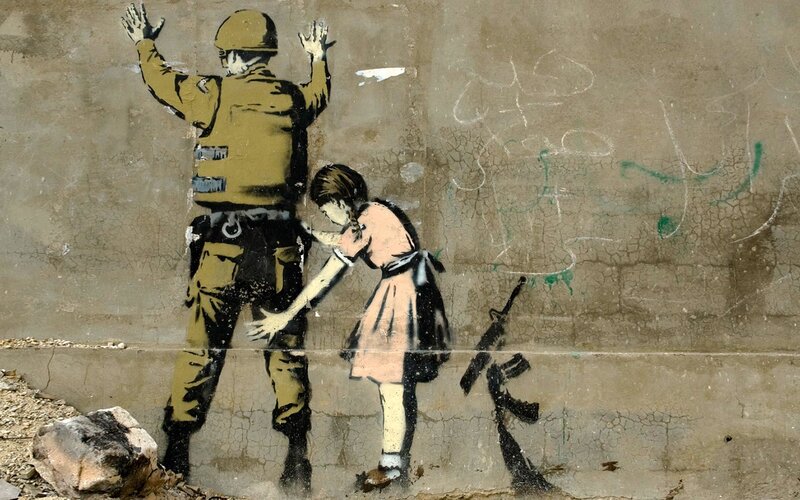 Girl searching soldier graffiti