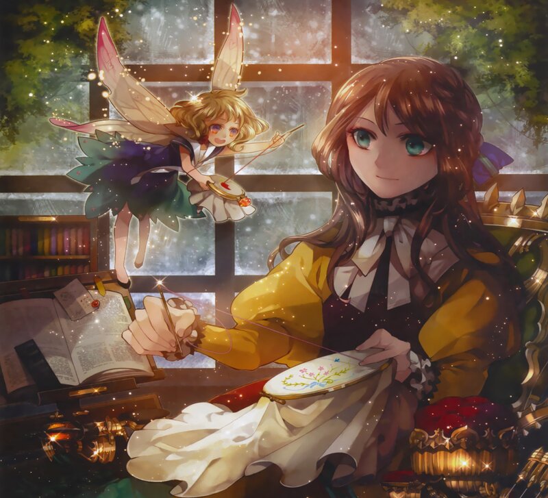 Girl Sewing with Fairy