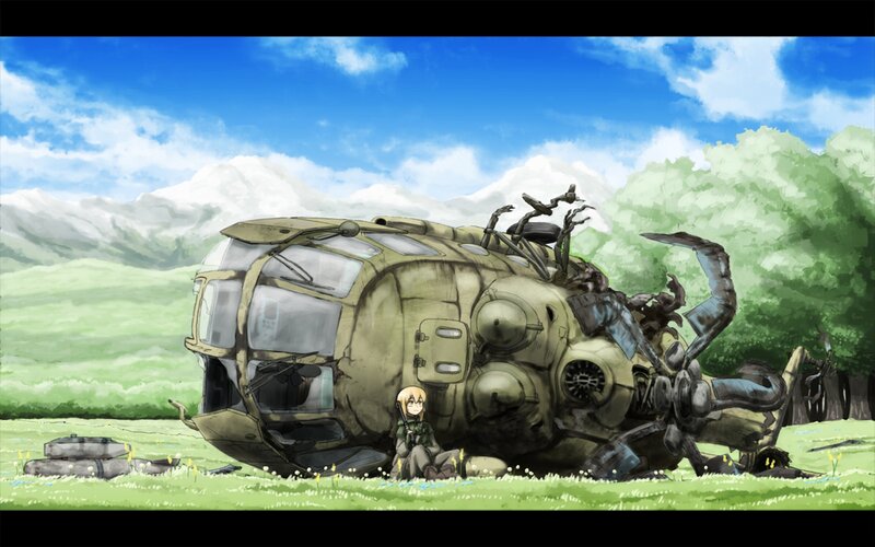 Girl Sitting by Crashed Vehicle