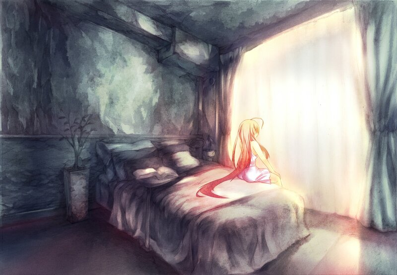 Girl sitting by the window