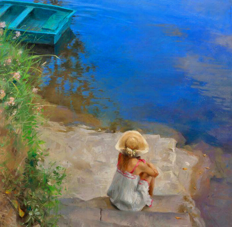 Girl Sitting by Water