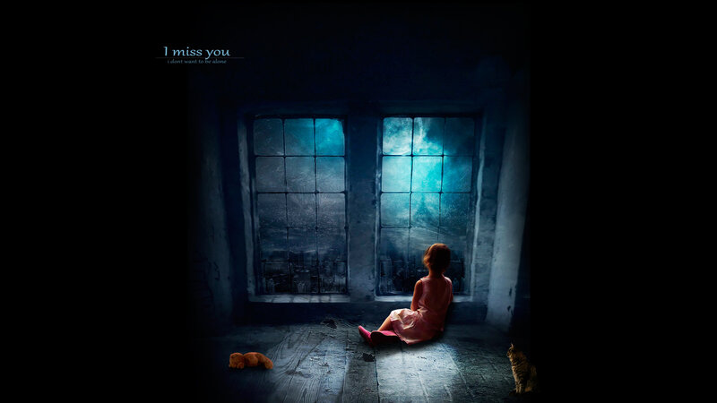 Girl Sitting by Window — Blue