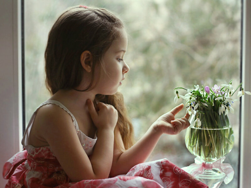 Girl Sitting by Window — Pink
