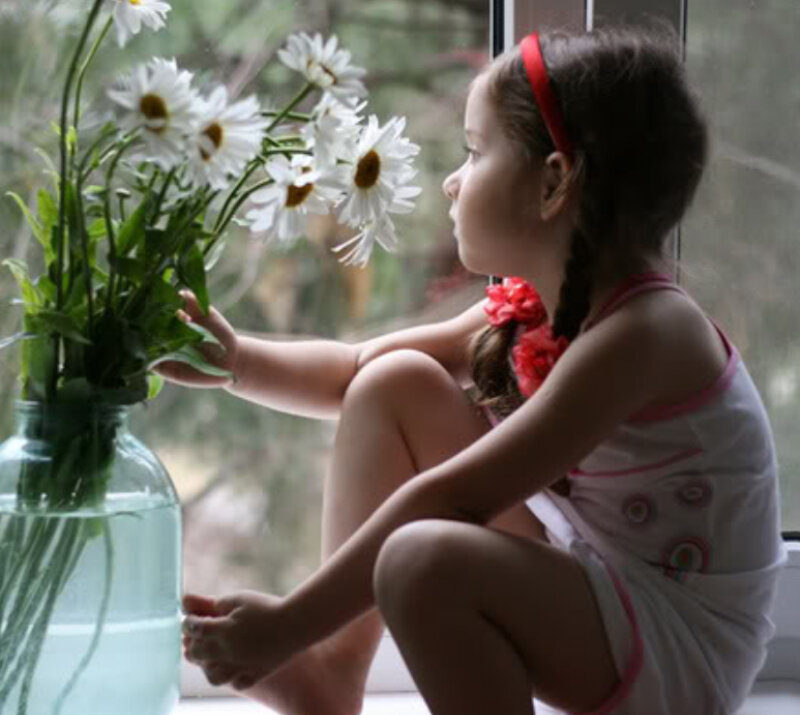 Girl Sitting by Window — White