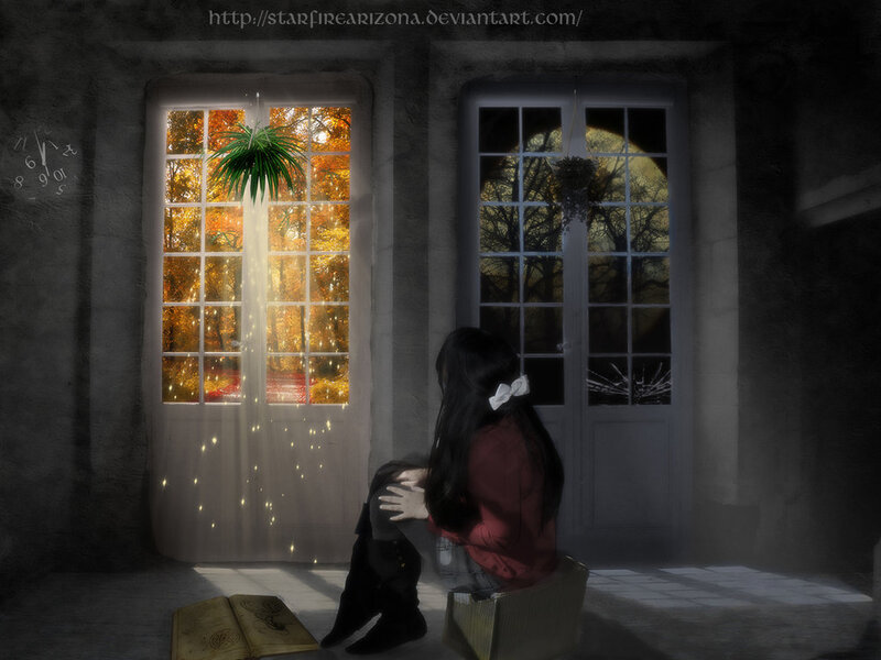 Girl Sitting by Windows