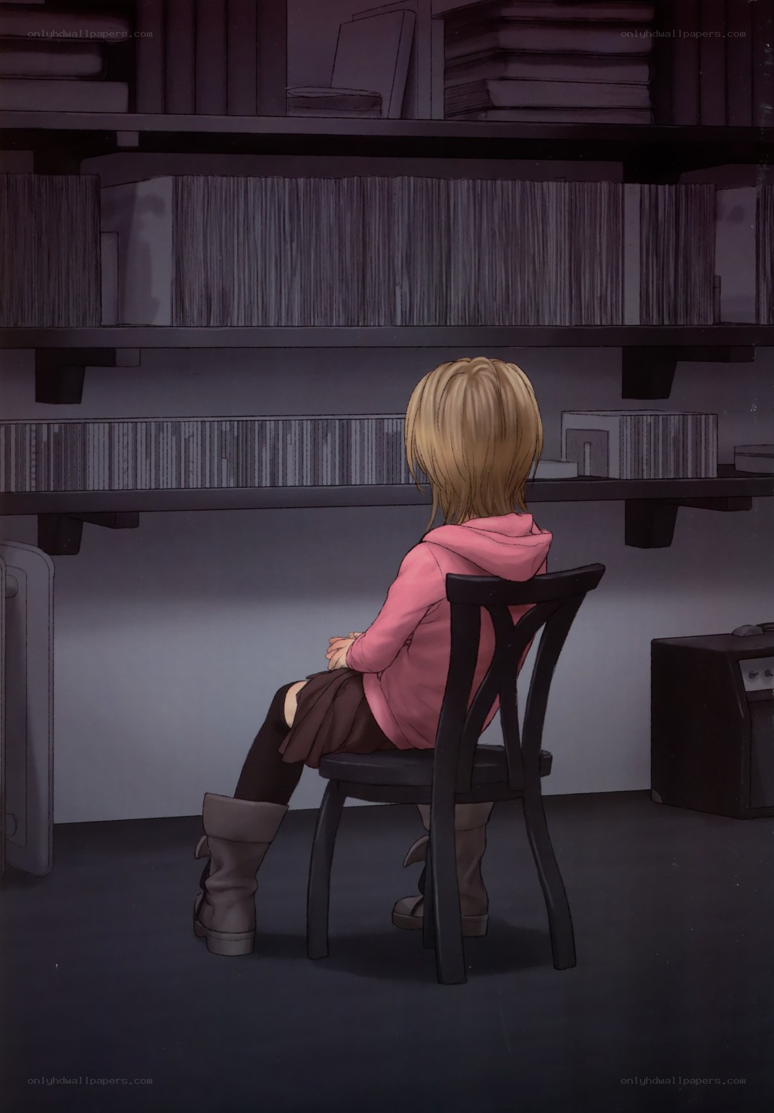 girl sitting in a library