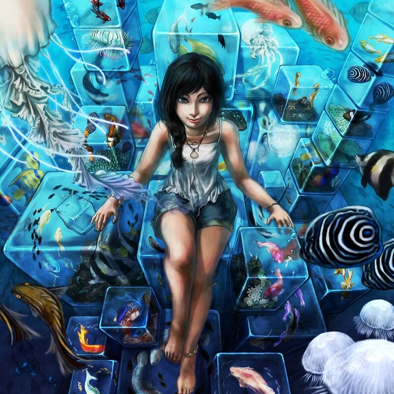 Girl Sitting in Aquarium