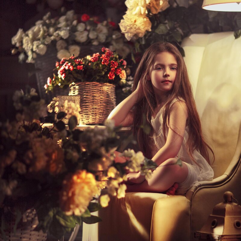 Girl Sitting in Armchair — White