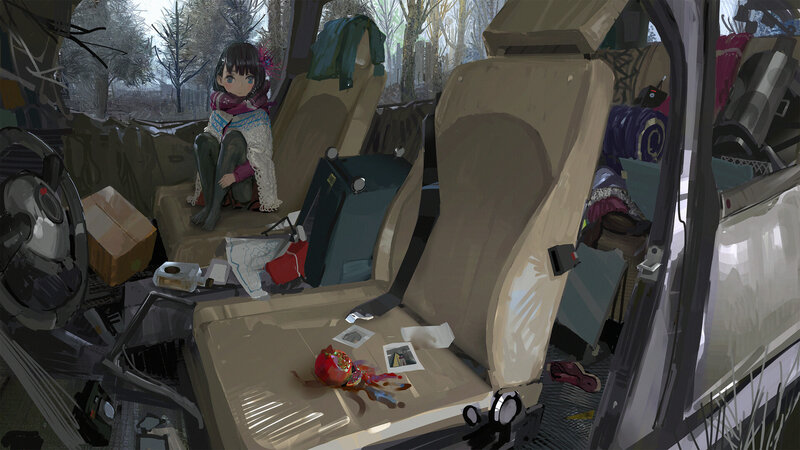 Girl Sitting in Car — Brown