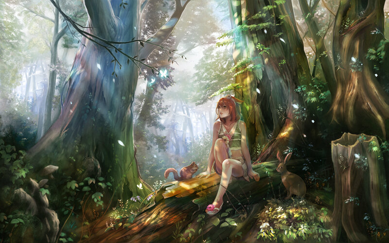 Girl Sitting in Forest — Green