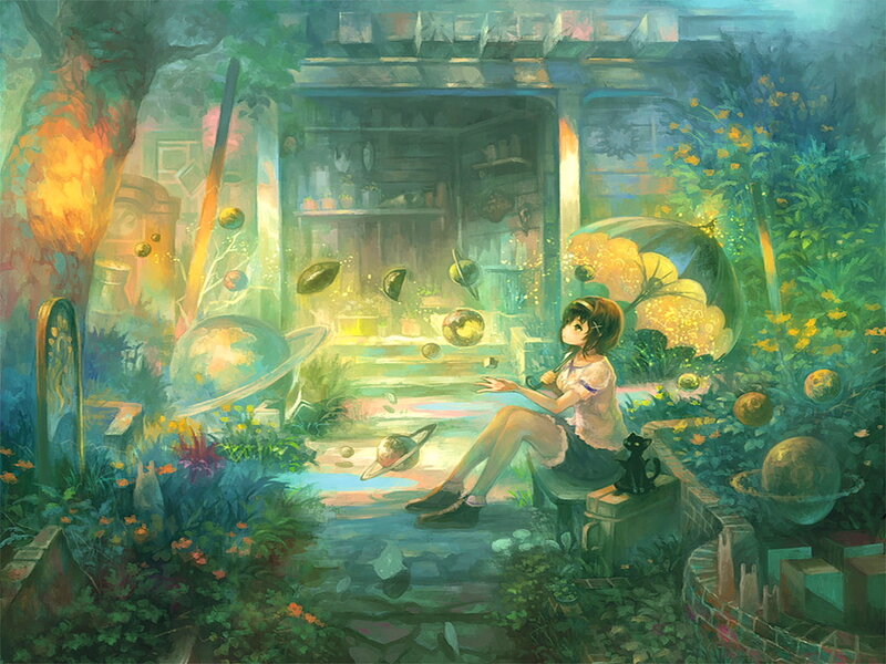 Girl Sitting in Garden — Green