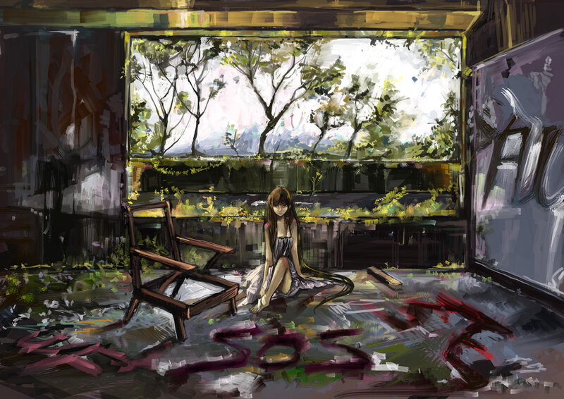 Girl Sitting in Ruin