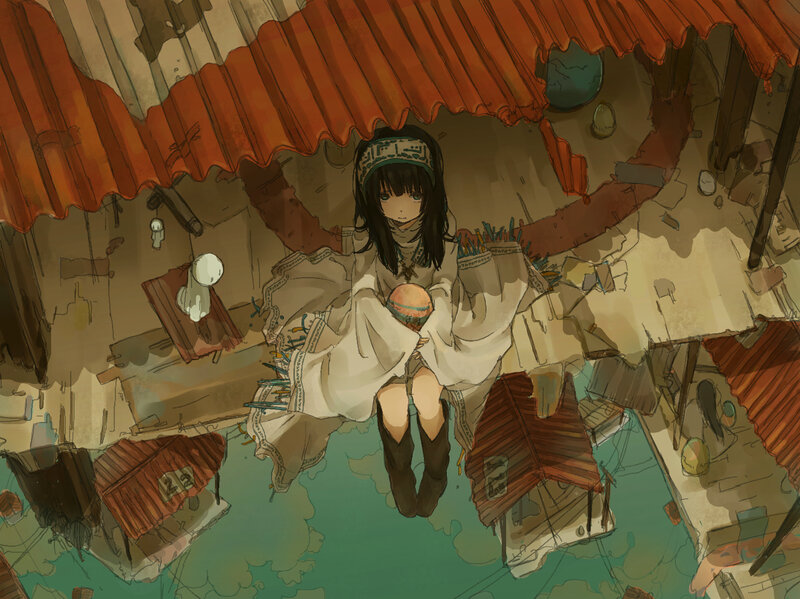 Girl Sitting in Ruins