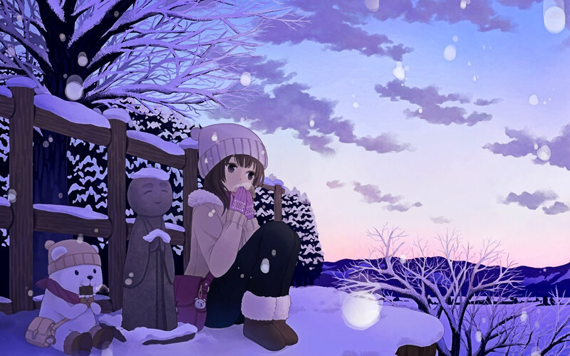 Girl Sitting in Snow — Purple