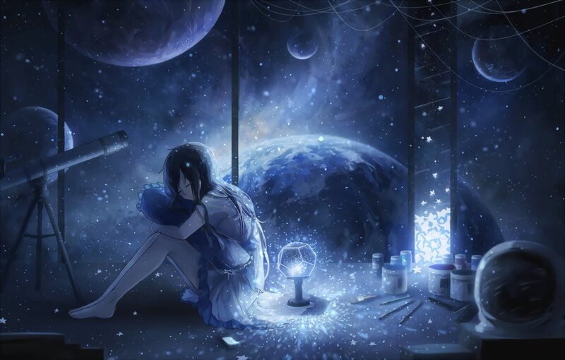 Girl Sitting in Space