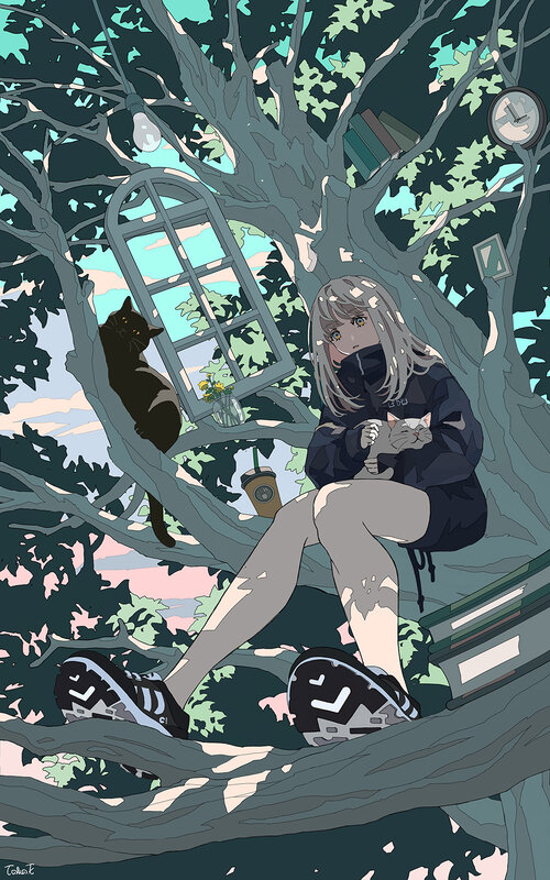 Girl Sitting in Tree — Green