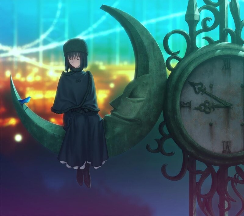 girl sitting on a crescent moon