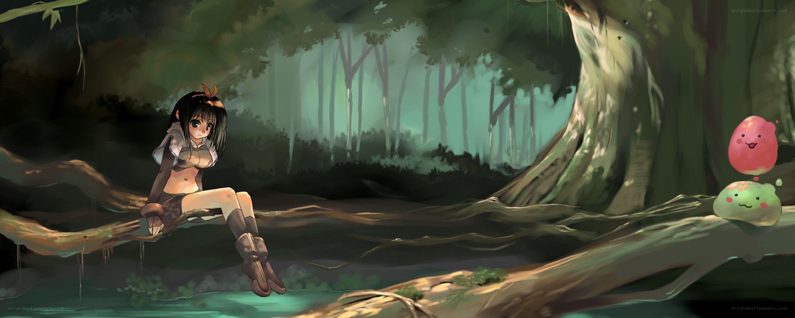 Girl sitting on a tree branch