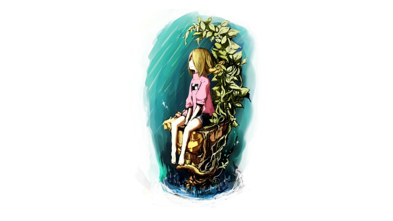 girl sitting on a tree stump