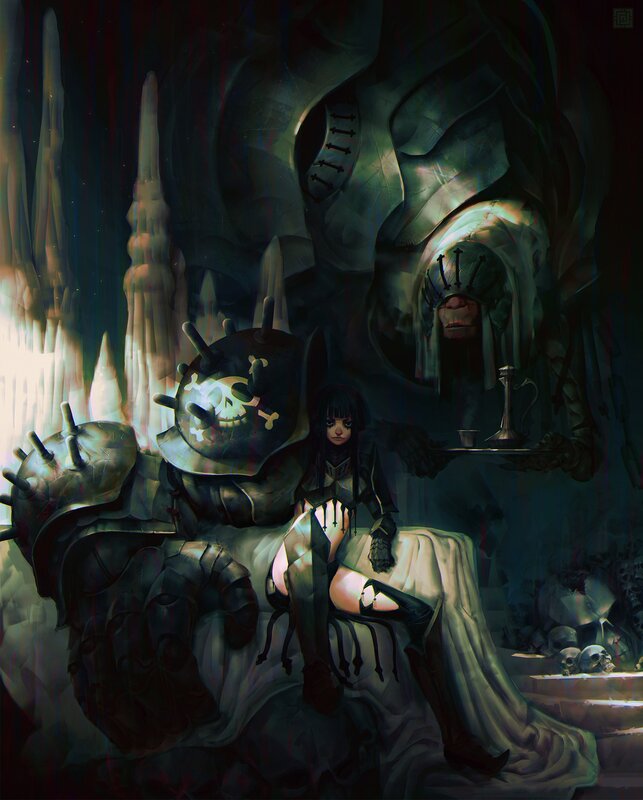 Girl Sitting on Armored Figure