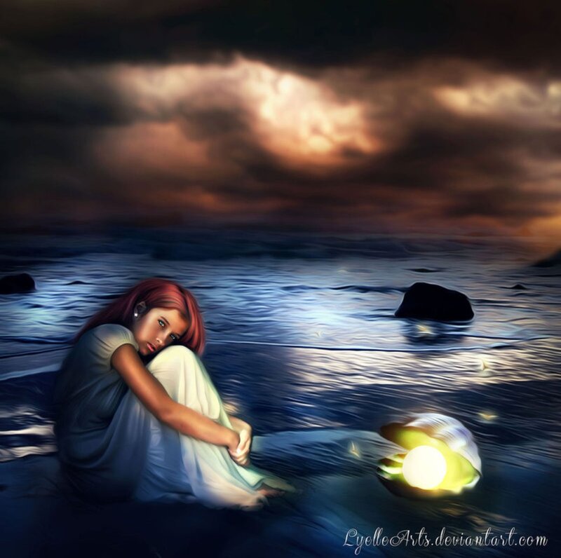 Girl Sitting on Beach — Blue, Dramatic