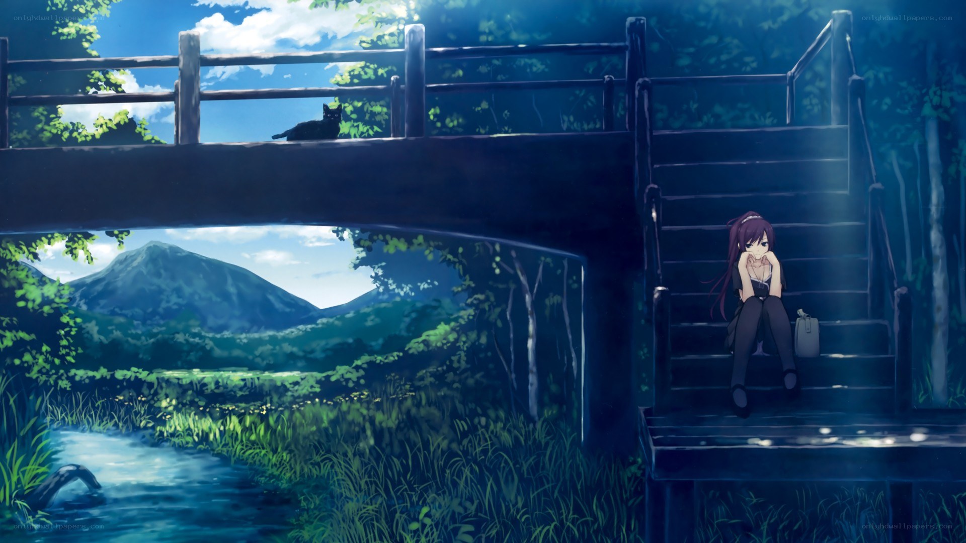 Girl sitting on bridge steps