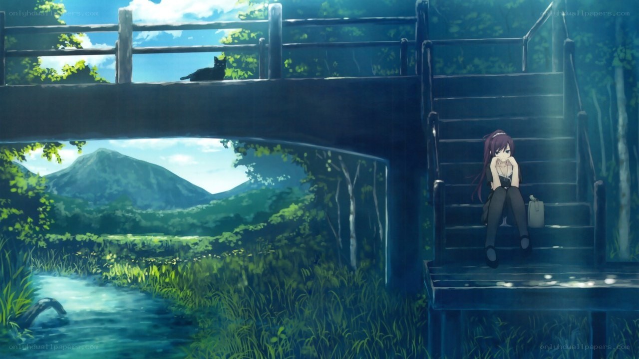 Girl sitting on bridge steps