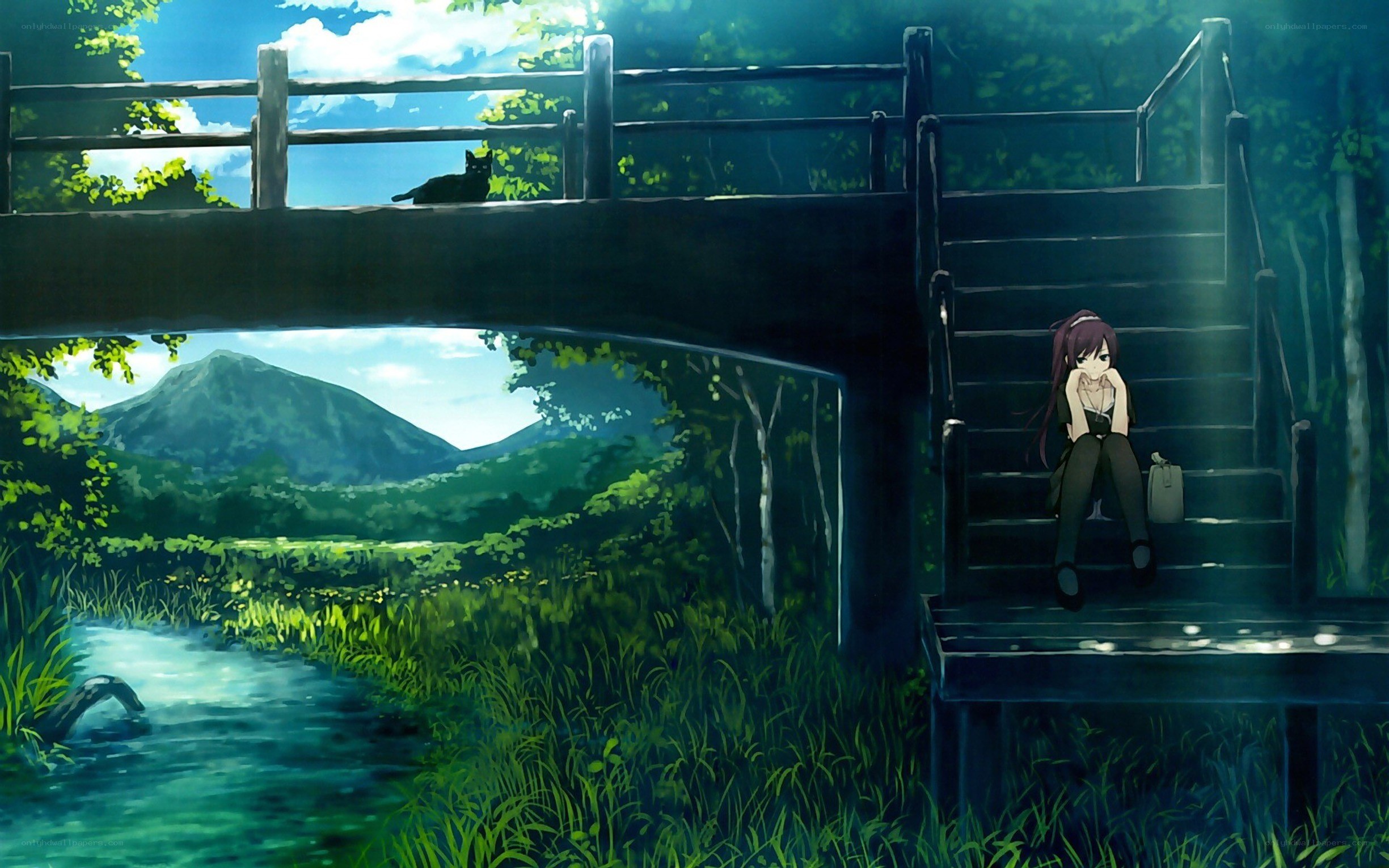 Girl sitting on bridge steps