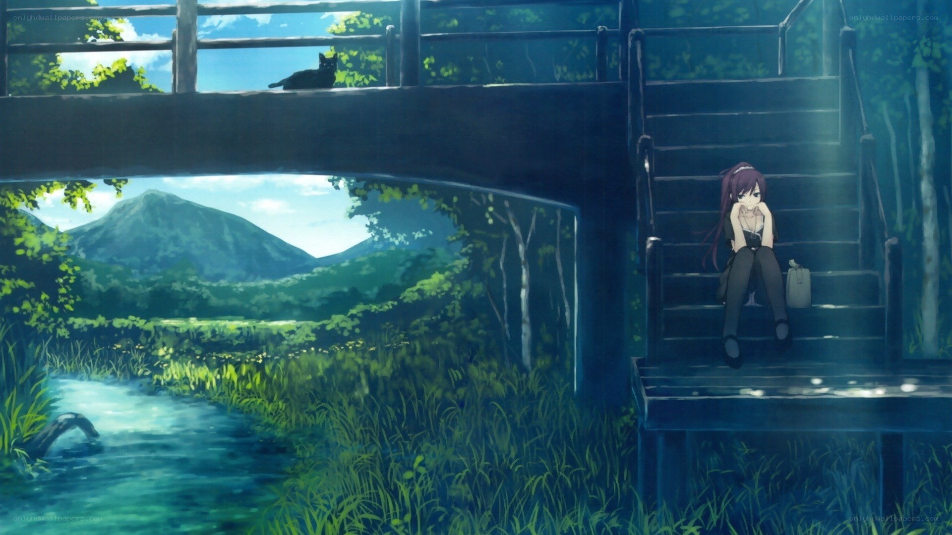Girl sitting on bridge steps