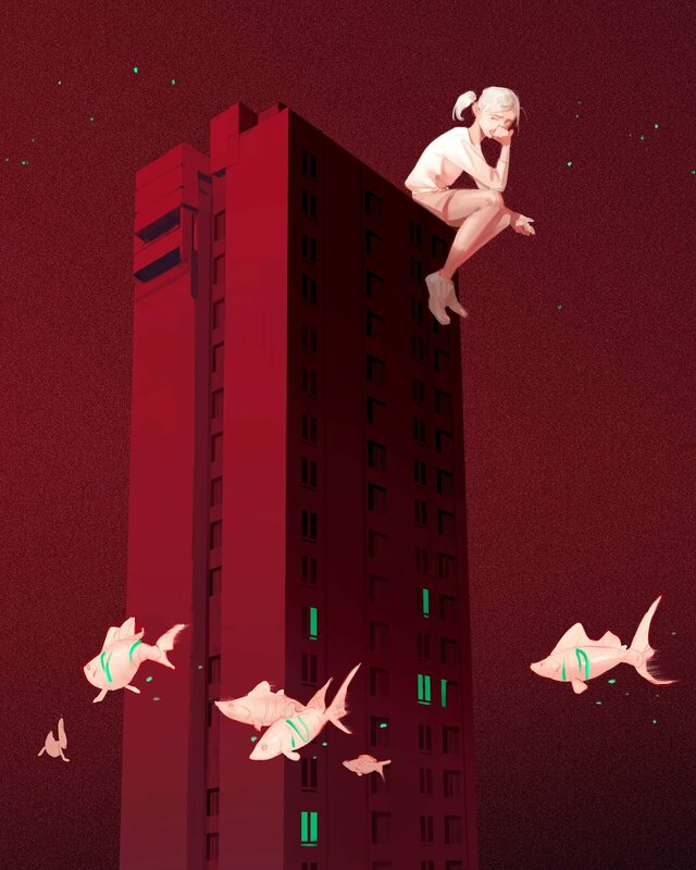 Girl Sitting on Building