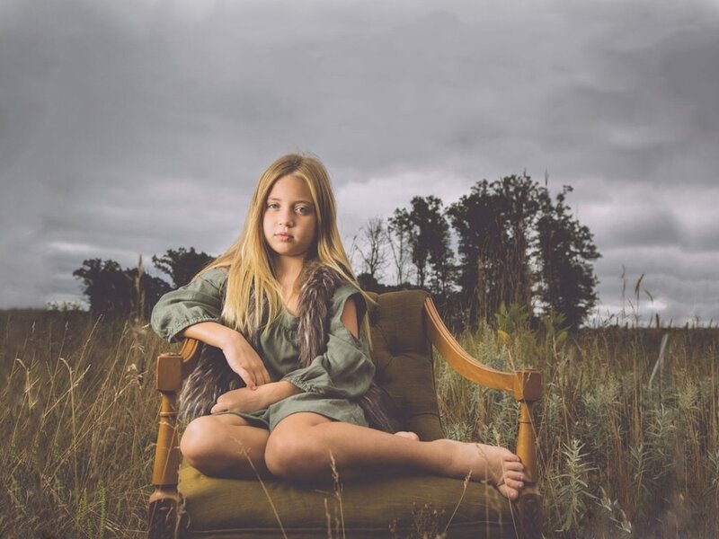 Girl Sitting on Chair — Green